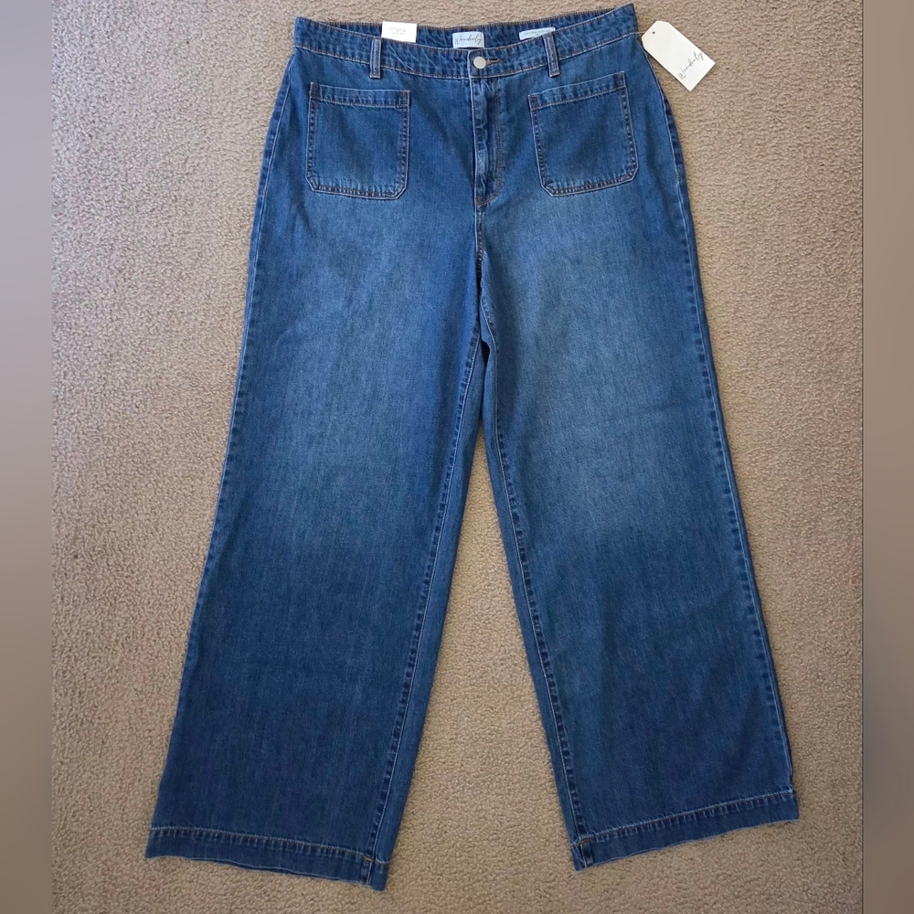 Wonderly High-Rise Wide Leg Blue Denim 100% Cotton Size 14